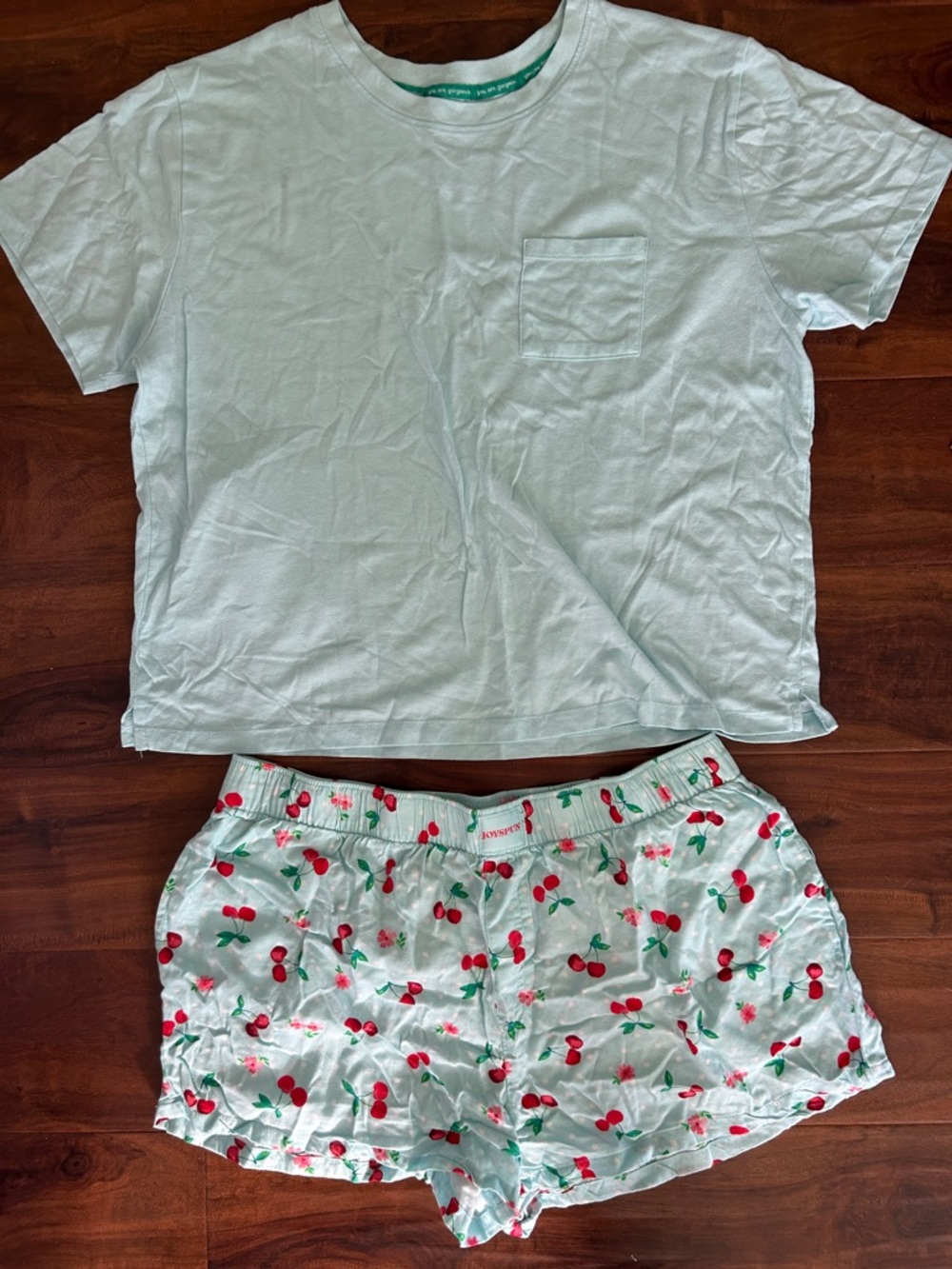 Women’s Two-Piece Mint Cherry Pajama Set